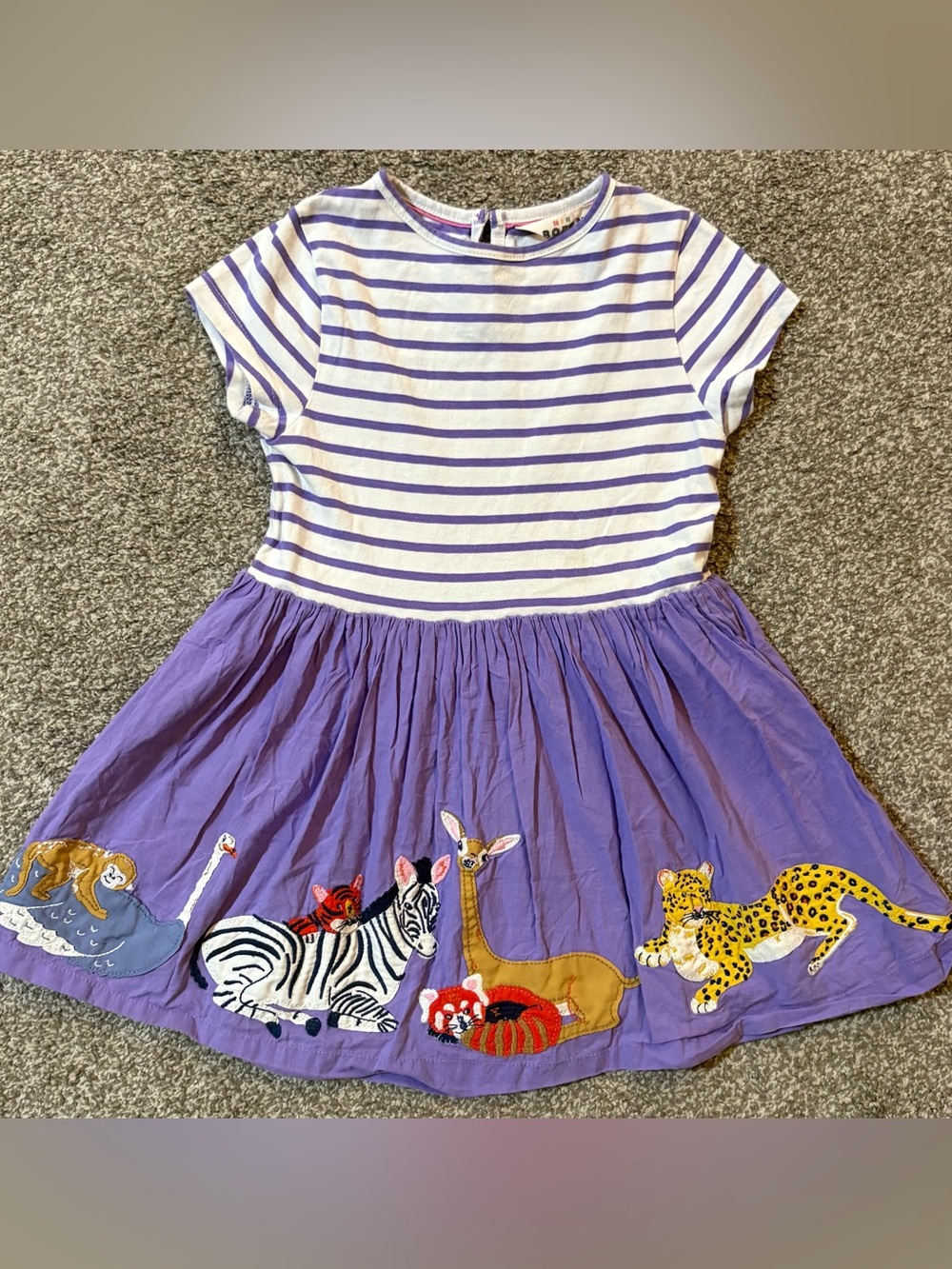 Mini Boden Purple Striped Top with Purple Animal Appliqué Skirt